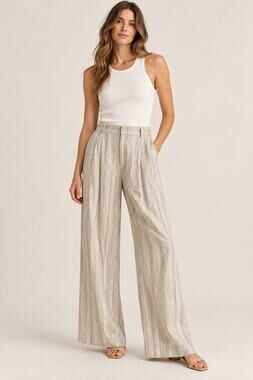 Anna October Striped Silk Blend Straight Leg Pants